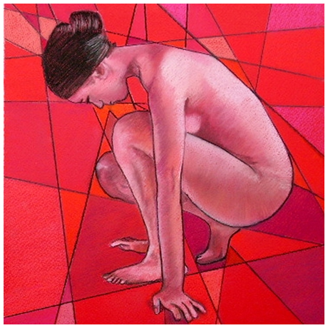 Nude Female, crouching 2 - pastel