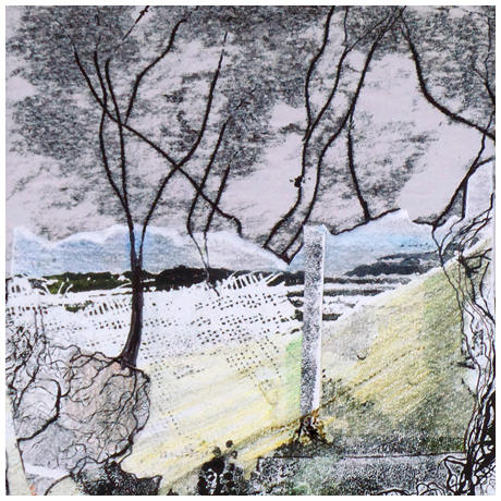 Finger Post - Collage using mono printed papers - 14 x 18cm