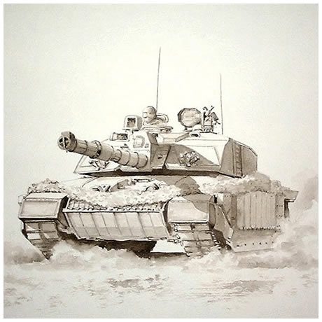 Challenger Tank - Sepia Watercolour
